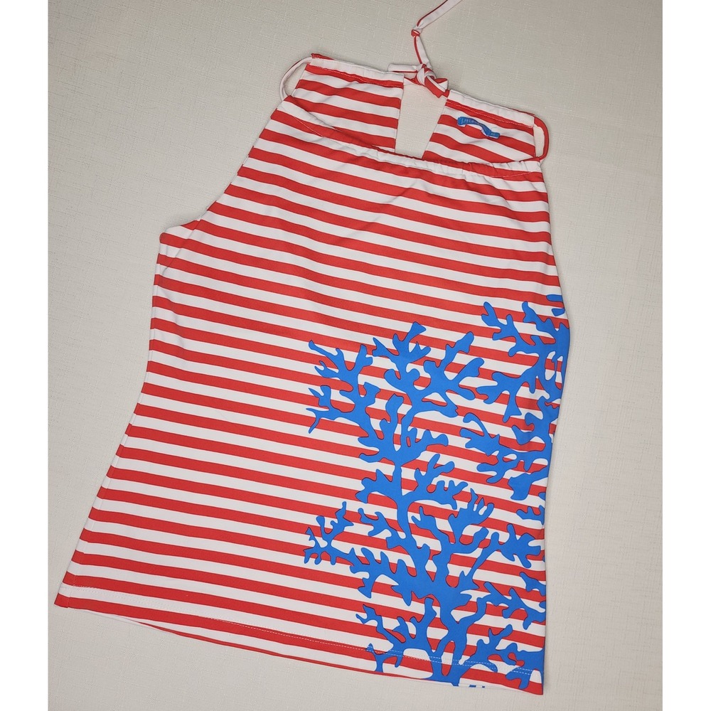 J McLaughlin Halter Tank Top XS Red White Blue Built In Bra Swim Nautical  Beach